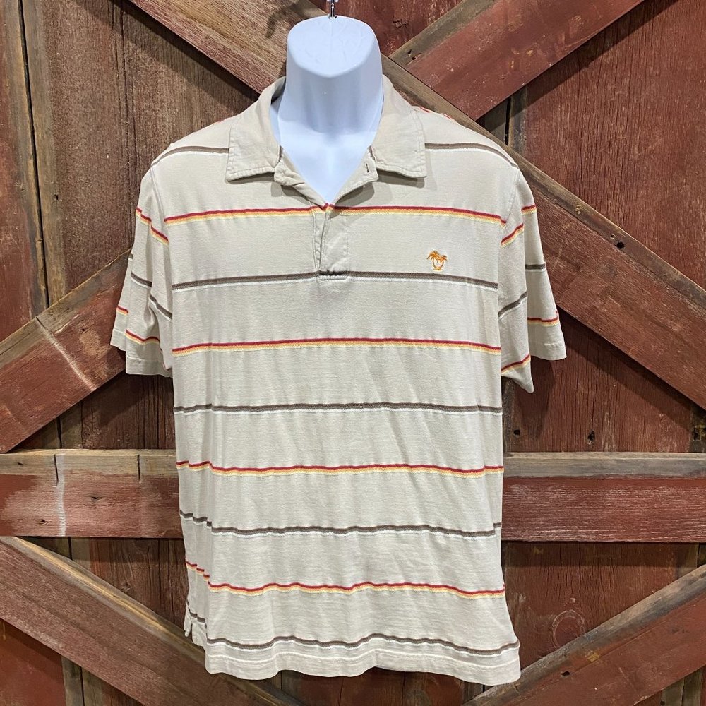 Vintage Unionbay Y2K Polo Shirt Mens Large Surfer Skater Tan Beige Striped